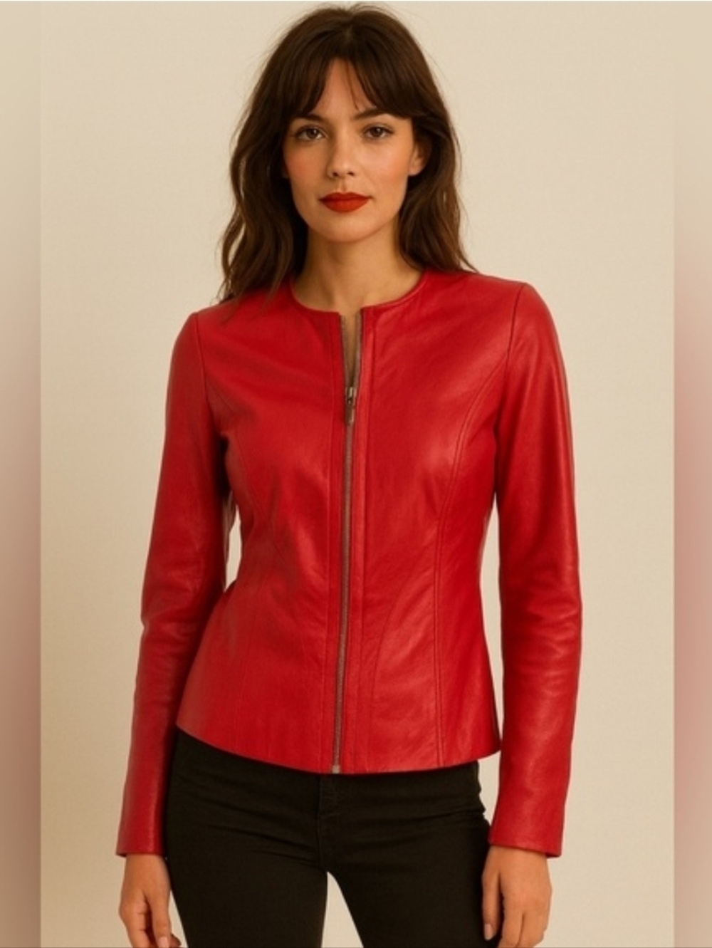 Danier Red Leather Moto Jacket Sz S